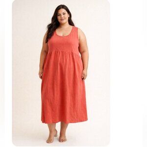 Ulla Popken Sleeveless Maxi Dress Woman 28/30 Coral Cotton Capsule ResortWear